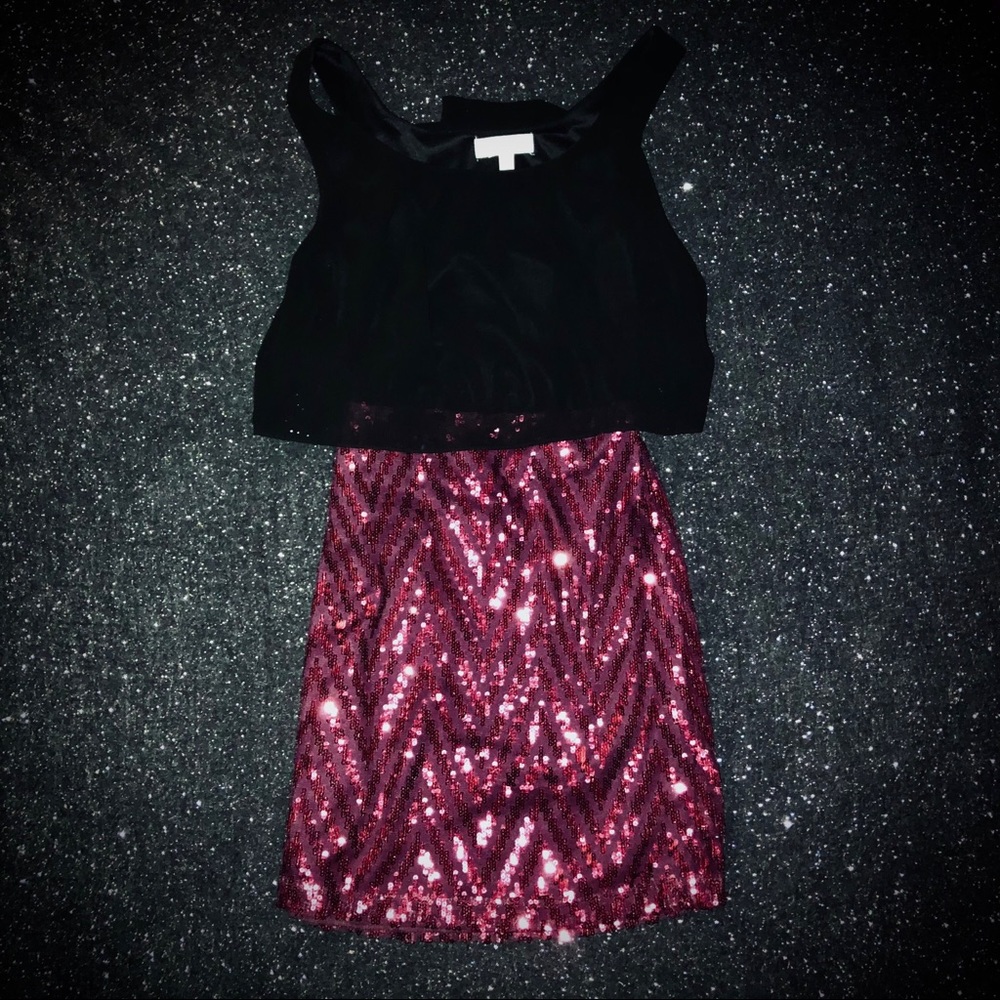 Maroon Sequin Mini Cocktail Dress